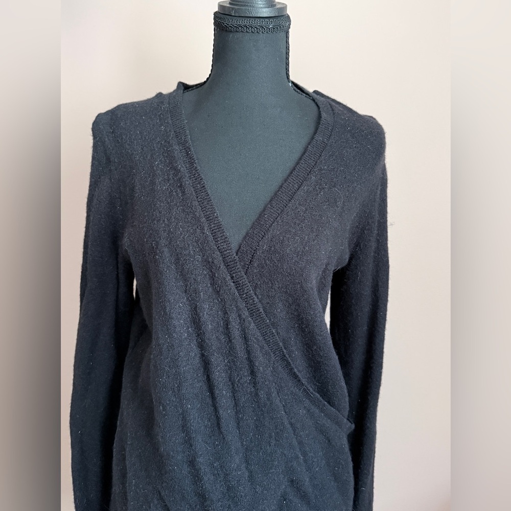 Ann Taylor Women’s Size S Alpaca Wool Blend Black Faux Wrap Tunic Sweater